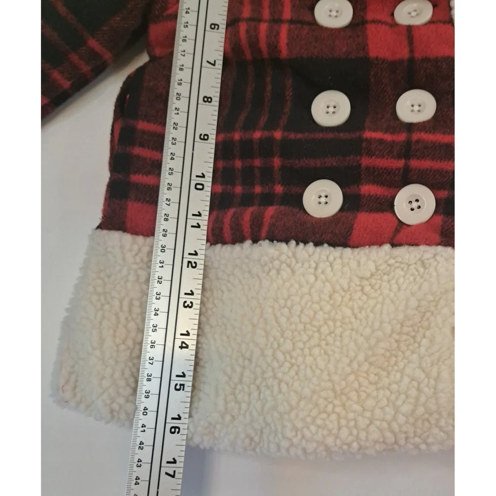Penelope Mack Baby 18 Months Buffalo Plaid Wool Blend Coat Sherpa Trim‎ Red